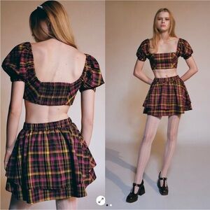 Urban Outfitters NWT Liana Plaid Crop‎ Top And Mini Skirt Set Size Small. Y2K